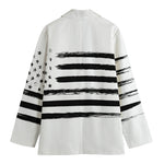 White And Black USA Flag Print Women's Cotton Blazer
