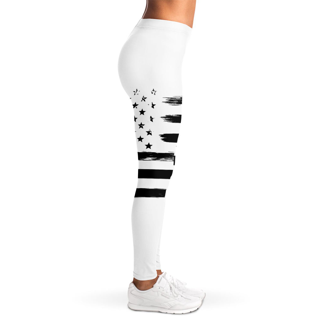 White And Black USA Flag Print Women's Leggings