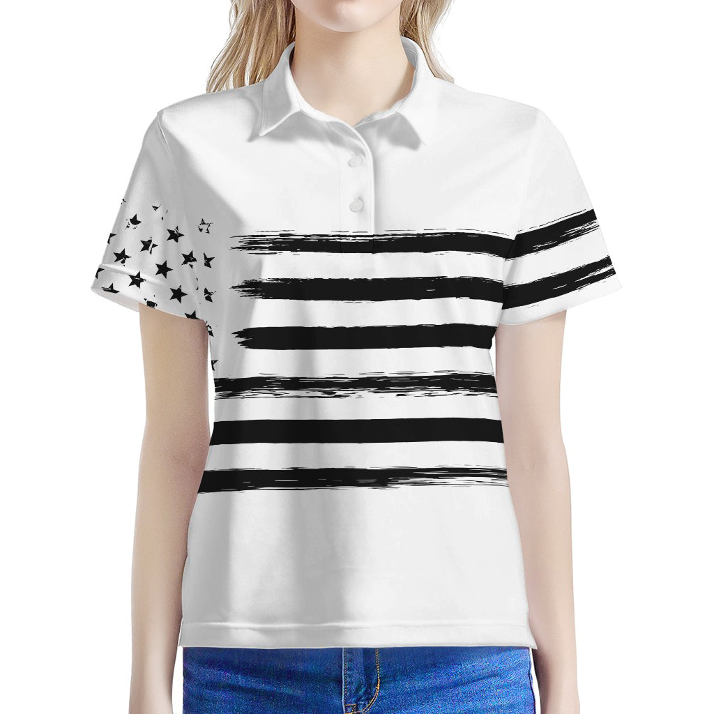 White And Black USA Flag Print Women's Polo Shirt