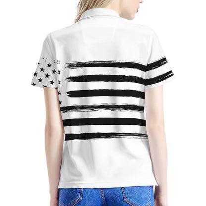 White And Black USA Flag Print Women's Polo Shirt