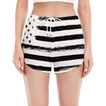 White And Black USA Flag Print Women's Split Running Shorts