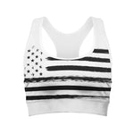 White And Black USA Flag Print Women's Sports Bra