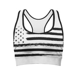 White And Black USA Flag Print Women's Sports Bra