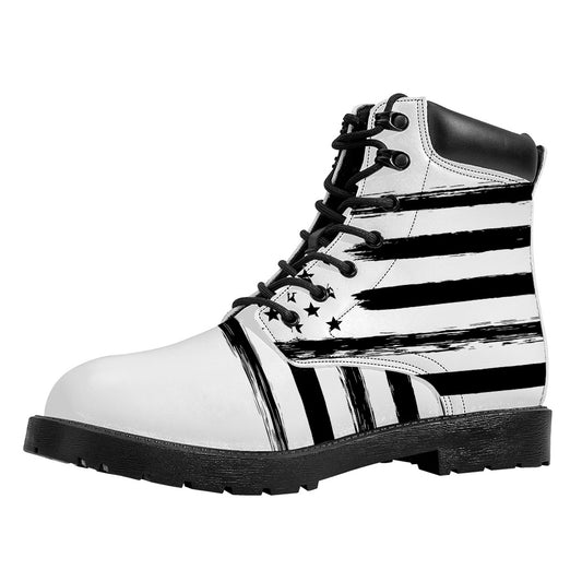 White And Black USA Flag Print Work Boots