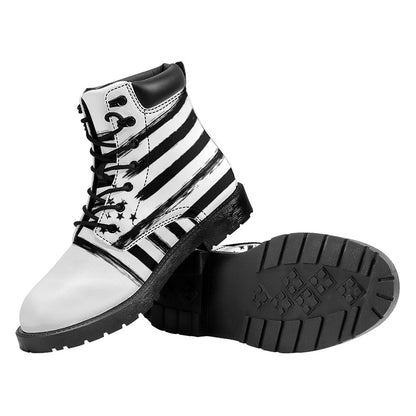 White And Black USA Flag Print Work Boots
