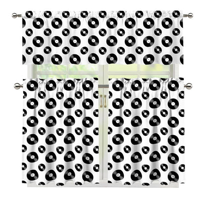 White And Black Vinyl Pattern Print 3 Piece Kitchen Curtains