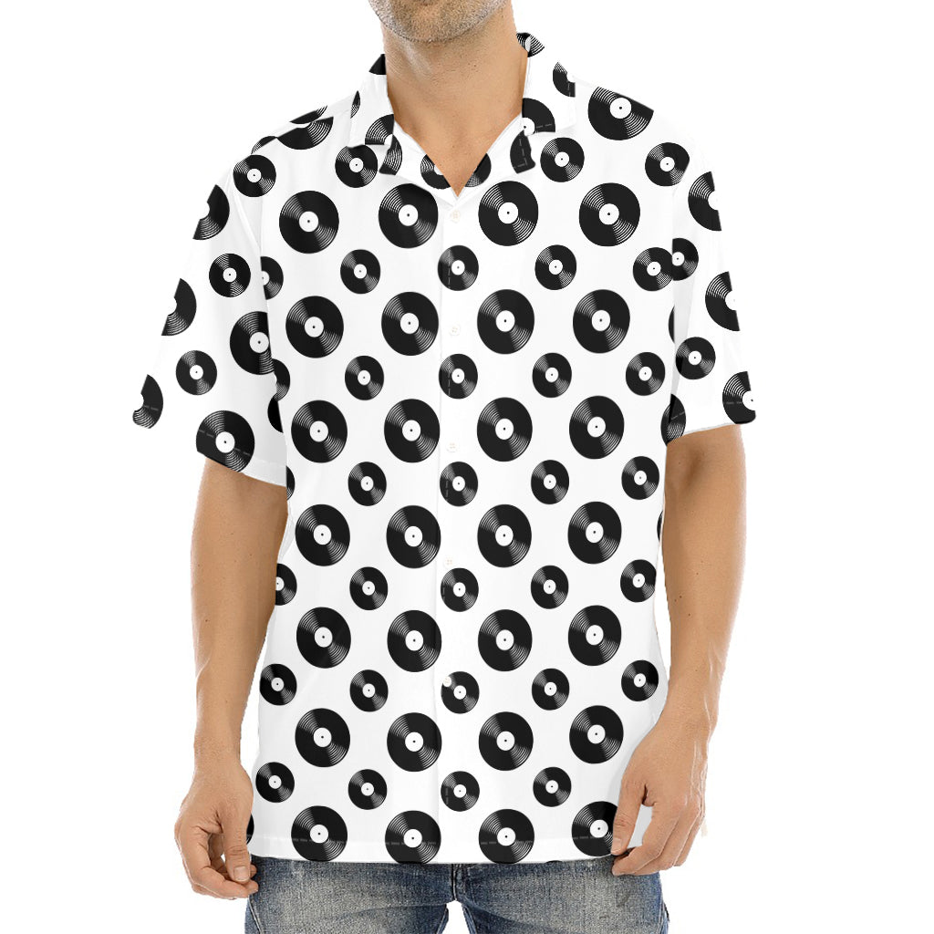 White And Black Vinyl Pattern Print Aloha Shirt