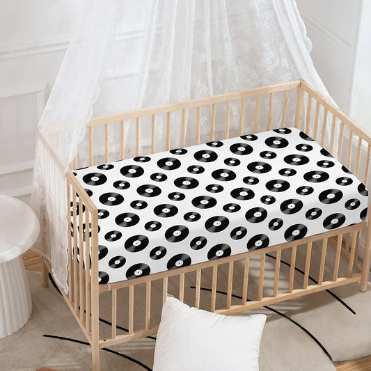 White And Black Vinyl Pattern Print Baby Crib Sheet