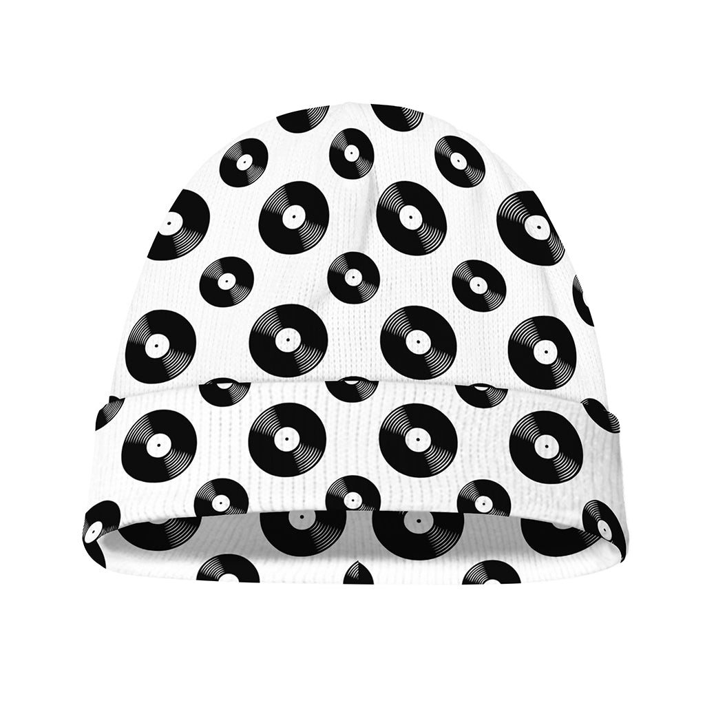 White And Black Vinyl Pattern Print Beanie