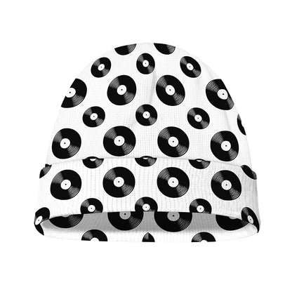 White And Black Vinyl Pattern Print Beanie