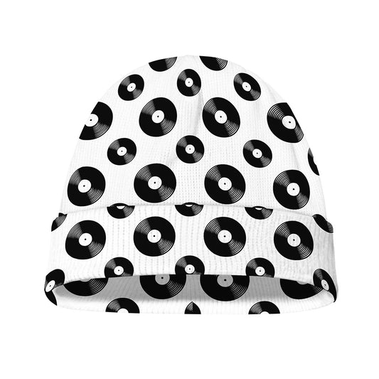 White And Black Vinyl Pattern Print Beanie