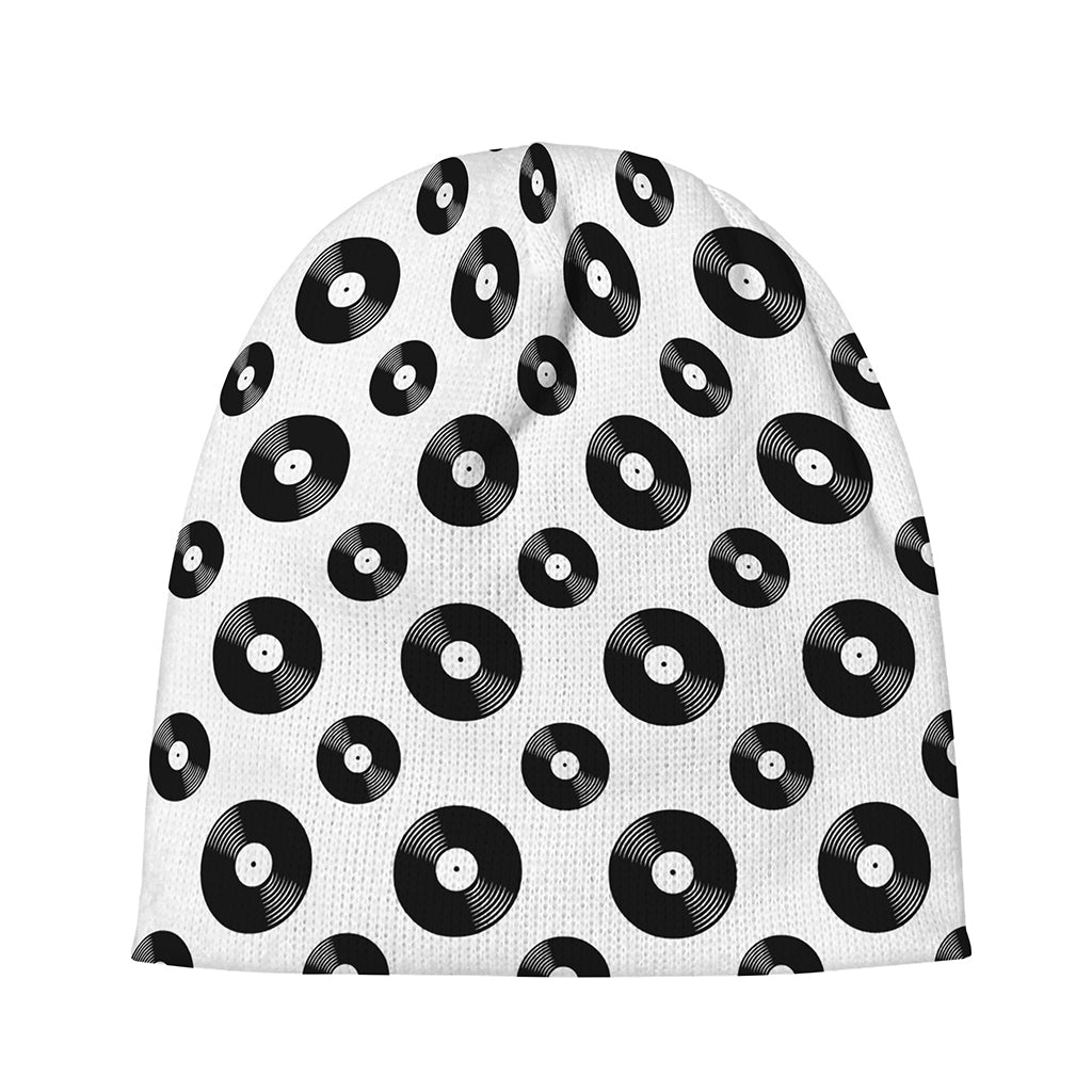 White And Black Vinyl Pattern Print Beanie