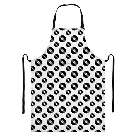 White And Black Vinyl Pattern Print Bib Apron With Pocket