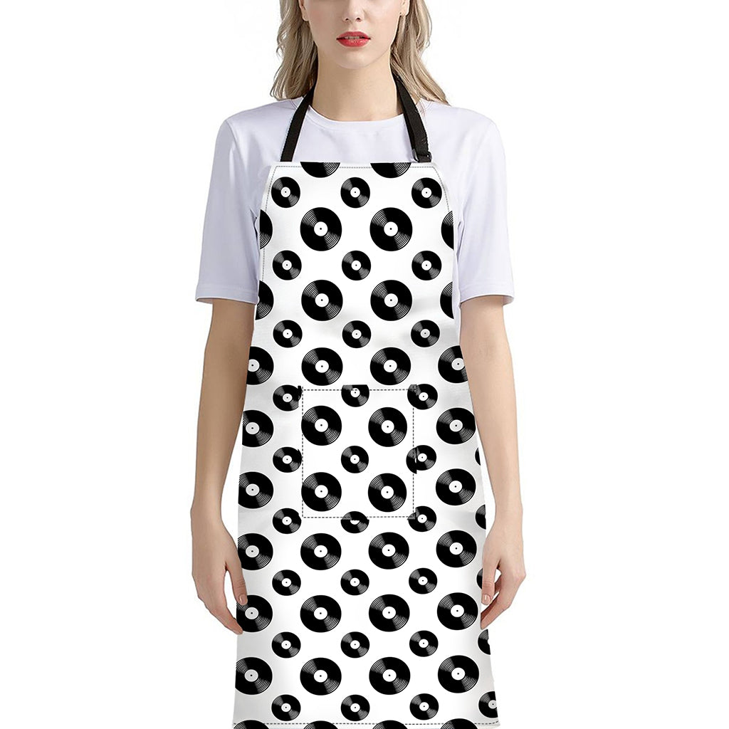 White And Black Vinyl Pattern Print Bib Apron With Pocket
