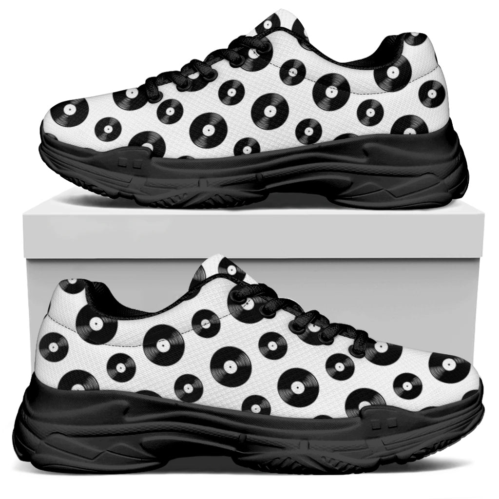 White And Black Vinyl Pattern Print Black Chunky Shoes