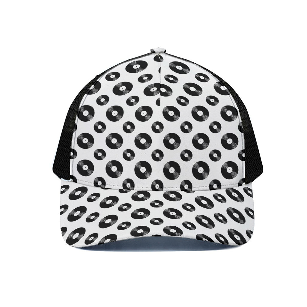 White And Black Vinyl Pattern Print Black Mesh Trucker Cap