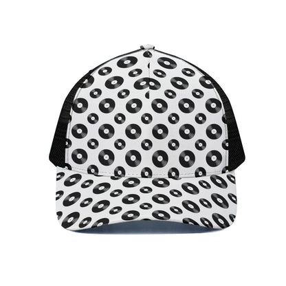 White And Black Vinyl Pattern Print Black Mesh Trucker Cap