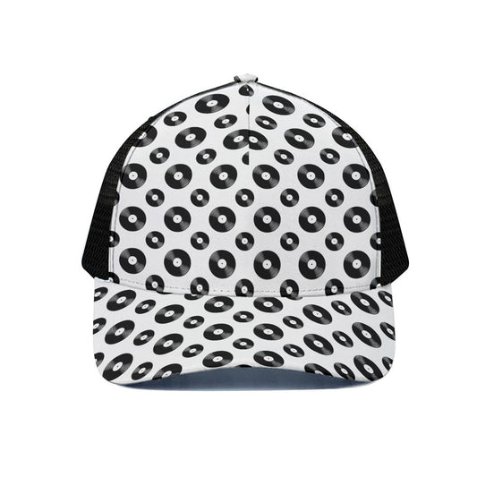White And Black Vinyl Pattern Print Black Mesh Trucker Cap