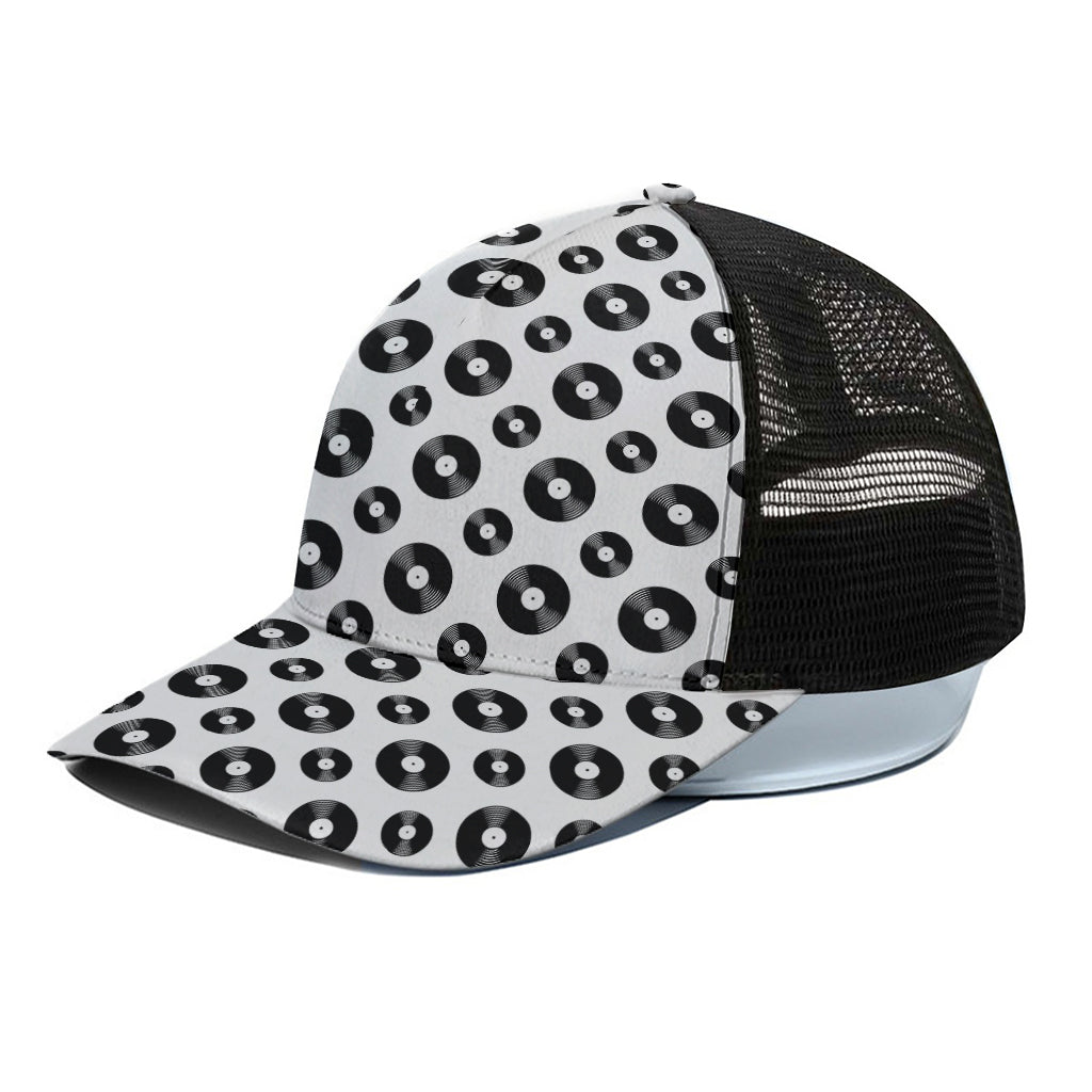 White And Black Vinyl Pattern Print Black Mesh Trucker Cap