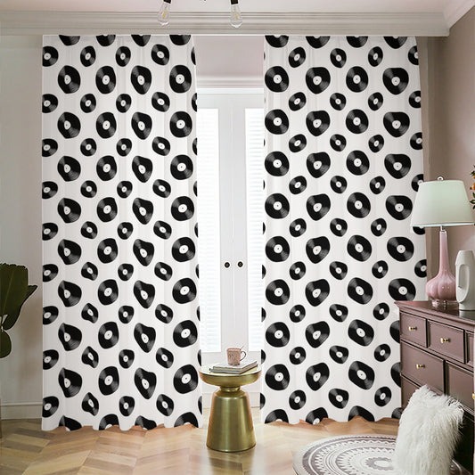 White And Black Vinyl Pattern Print Blackout Pencil Pleat Curtains