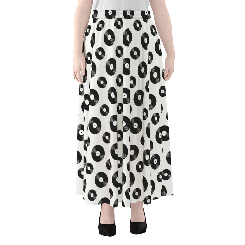 White And Black Vinyl Pattern Print Chiffon Maxi Skirt