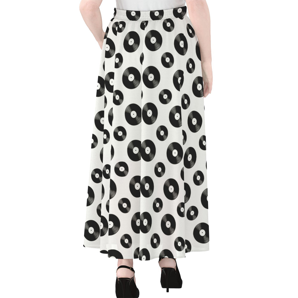 White And Black Vinyl Pattern Print Chiffon Maxi Skirt