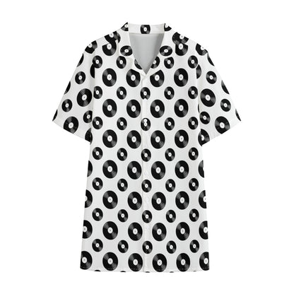 White And Black Vinyl Pattern Print Cotton Hawaiian Shirt