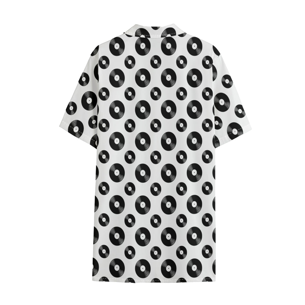 White And Black Vinyl Pattern Print Cotton Hawaiian Shirt