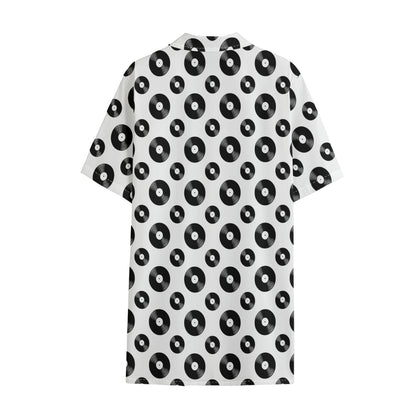 White And Black Vinyl Pattern Print Cotton Hawaiian Shirt