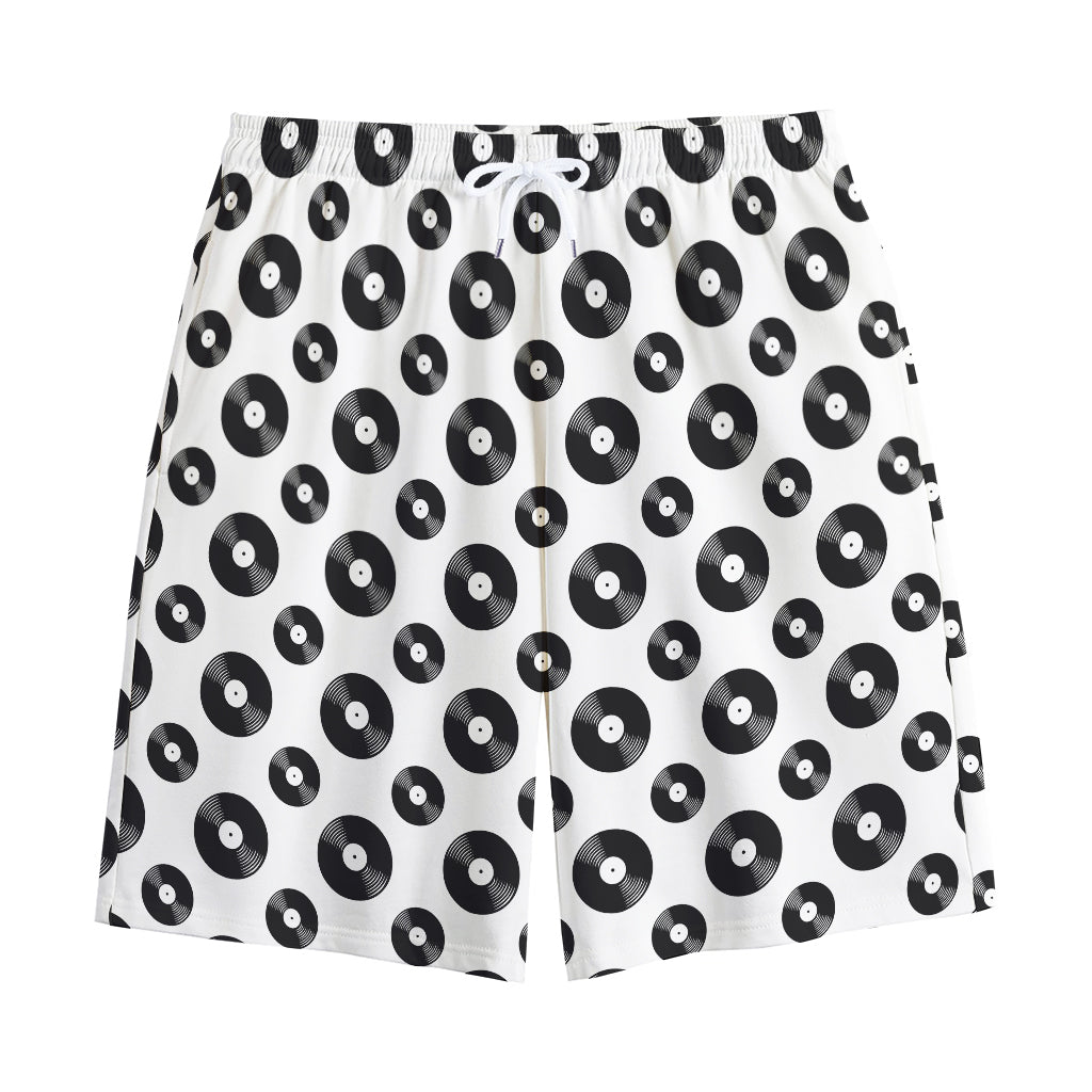 White And Black Vinyl Pattern Print Cotton Shorts