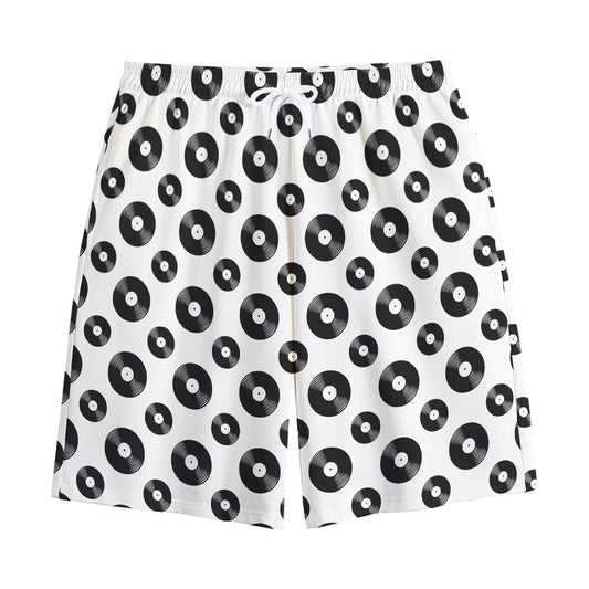White And Black Vinyl Pattern Print Cotton Shorts