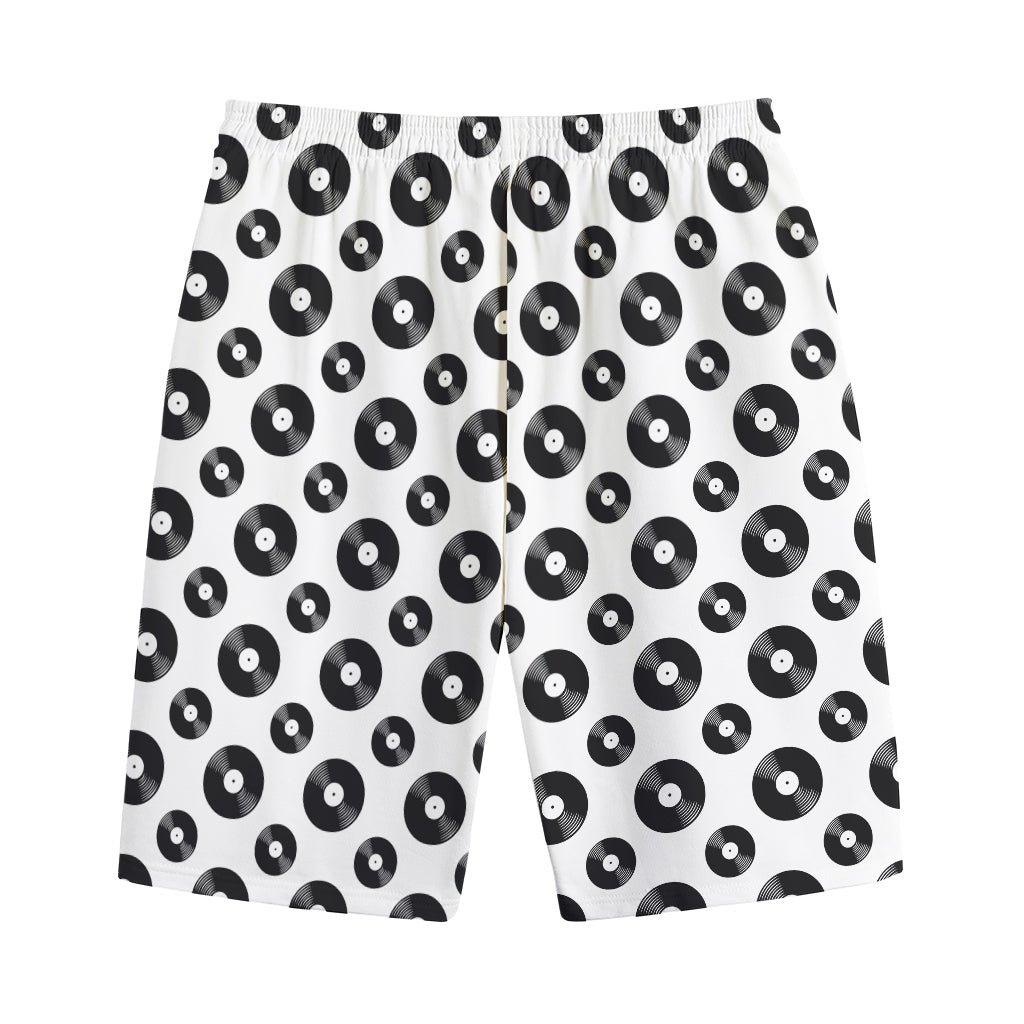 White And Black Vinyl Pattern Print Cotton Shorts