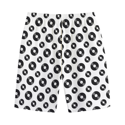 White And Black Vinyl Pattern Print Cotton Shorts