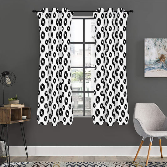 White And Black Vinyl Pattern Print Curtain
