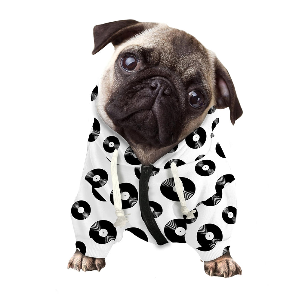 White And Black Vinyl Pattern Print Dog Zip Up Hoodie