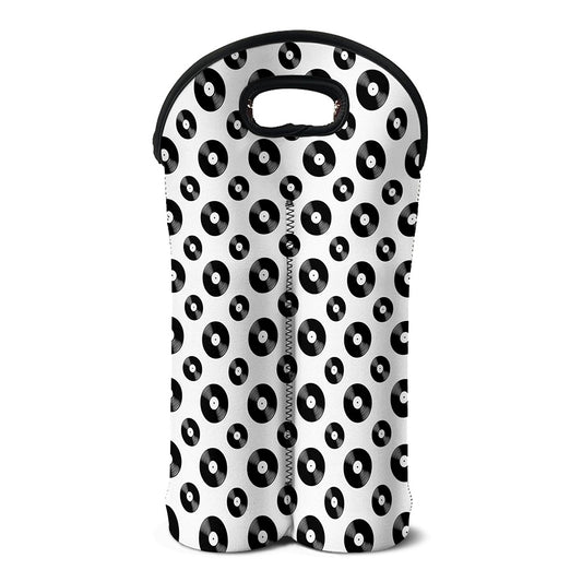 White And Black Vinyl Pattern Print Double Neoprene Wine Tote