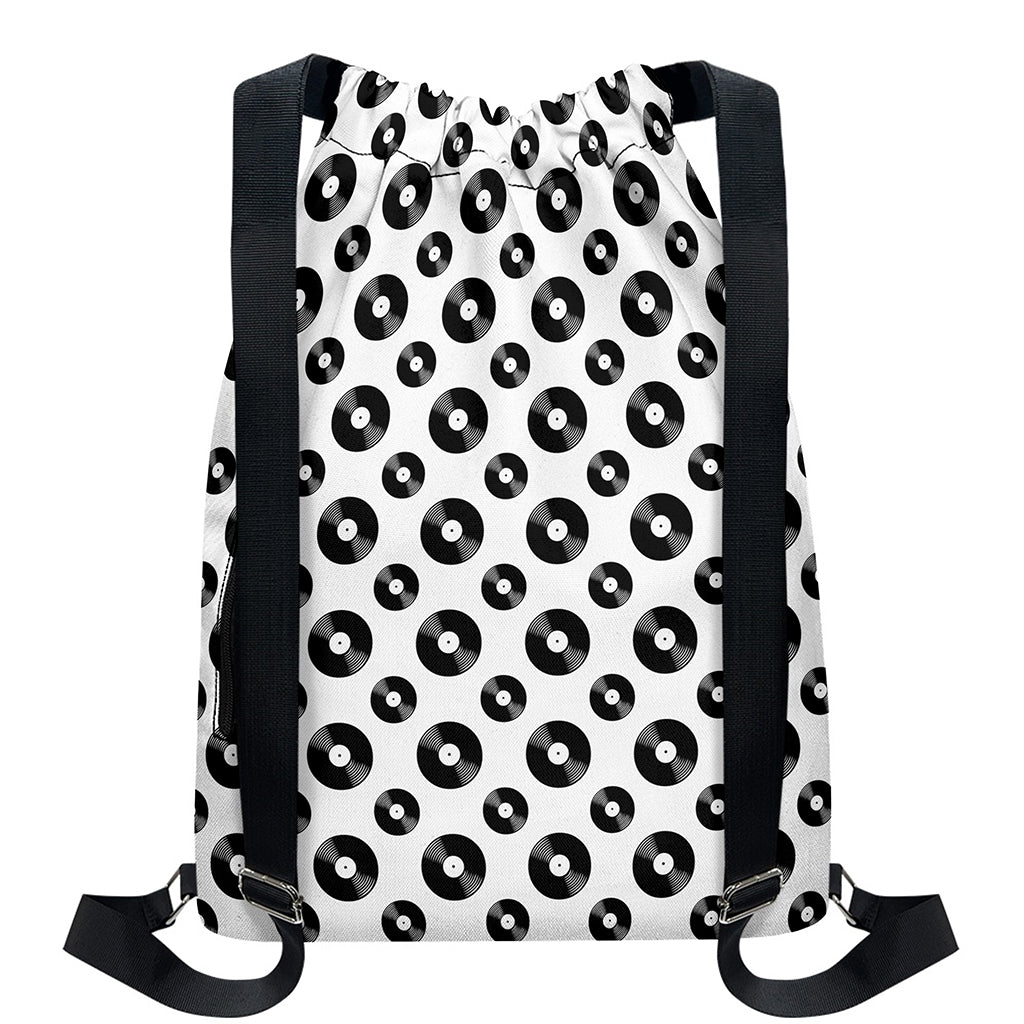 White And Black Vinyl Pattern Print Drawstring Backpack