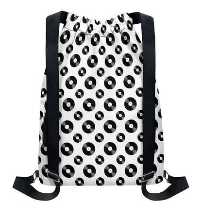 White And Black Vinyl Pattern Print Drawstring Backpack