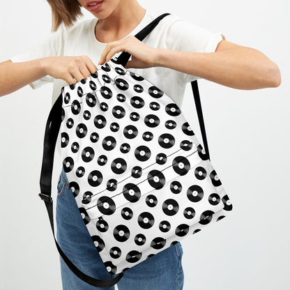 White And Black Vinyl Pattern Print Drawstring Backpack