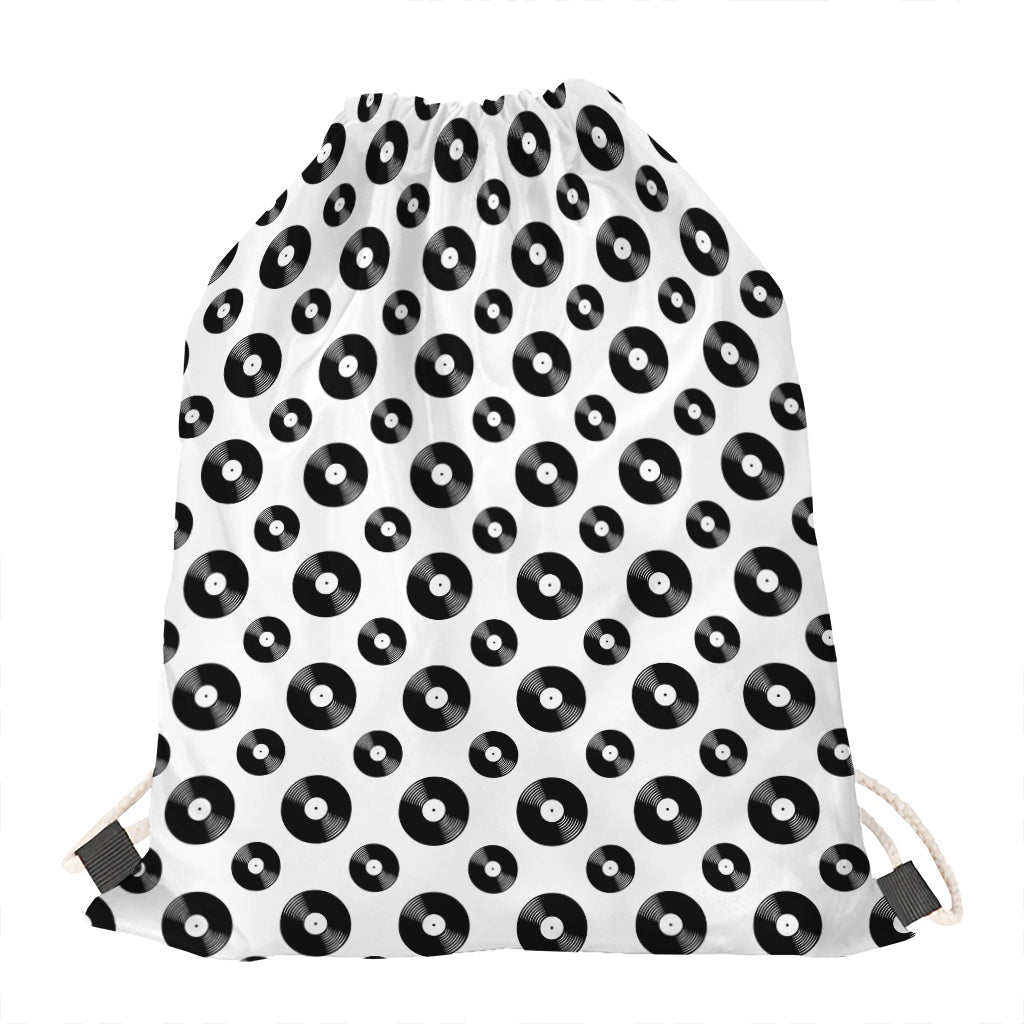 White And Black Vinyl Pattern Print Drawstring Bag