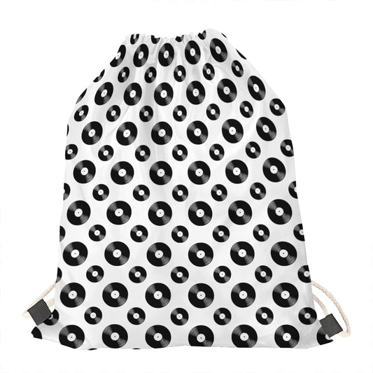 White And Black Vinyl Pattern Print Drawstring Bag
