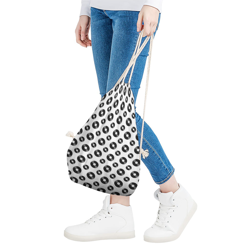 White And Black Vinyl Pattern Print Drawstring Bag