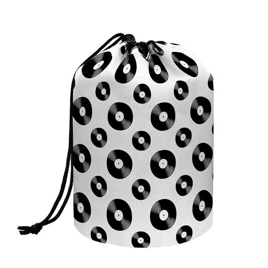 White And Black Vinyl Pattern Print Drawstring Makeup Bag