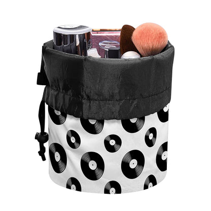 White And Black Vinyl Pattern Print Drawstring Makeup Bag