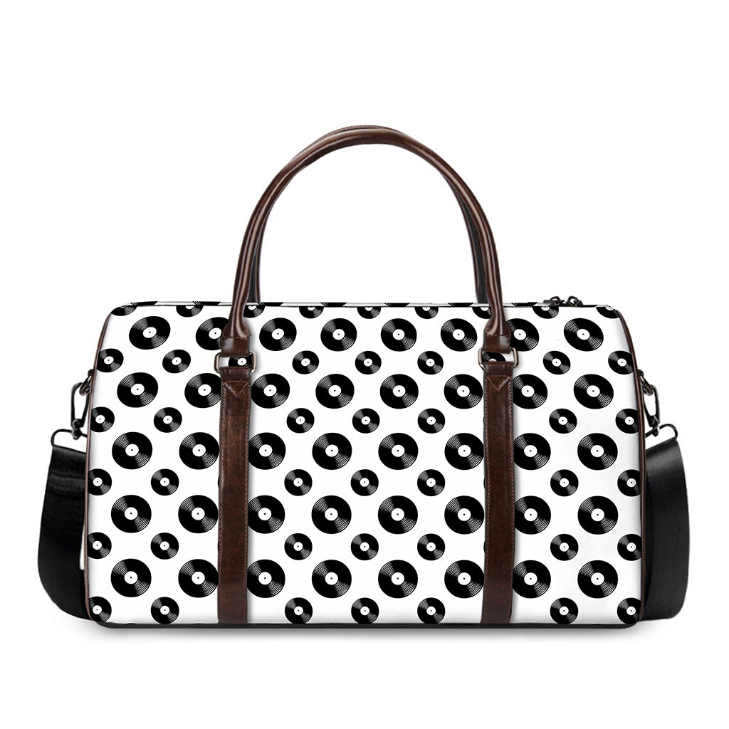 White And Black Vinyl Pattern Print Duffle Bag