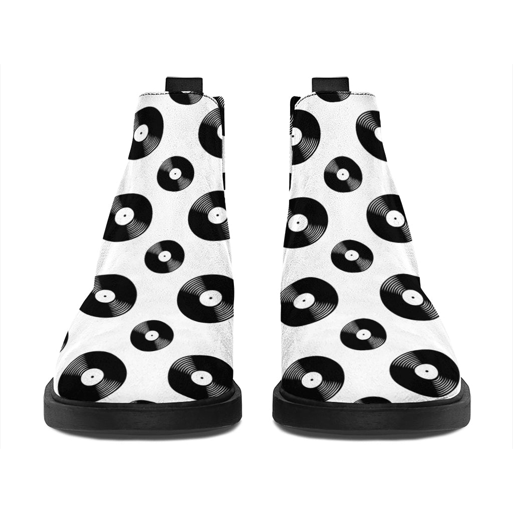 White And Black Vinyl Pattern Print Flat Ankle Boots