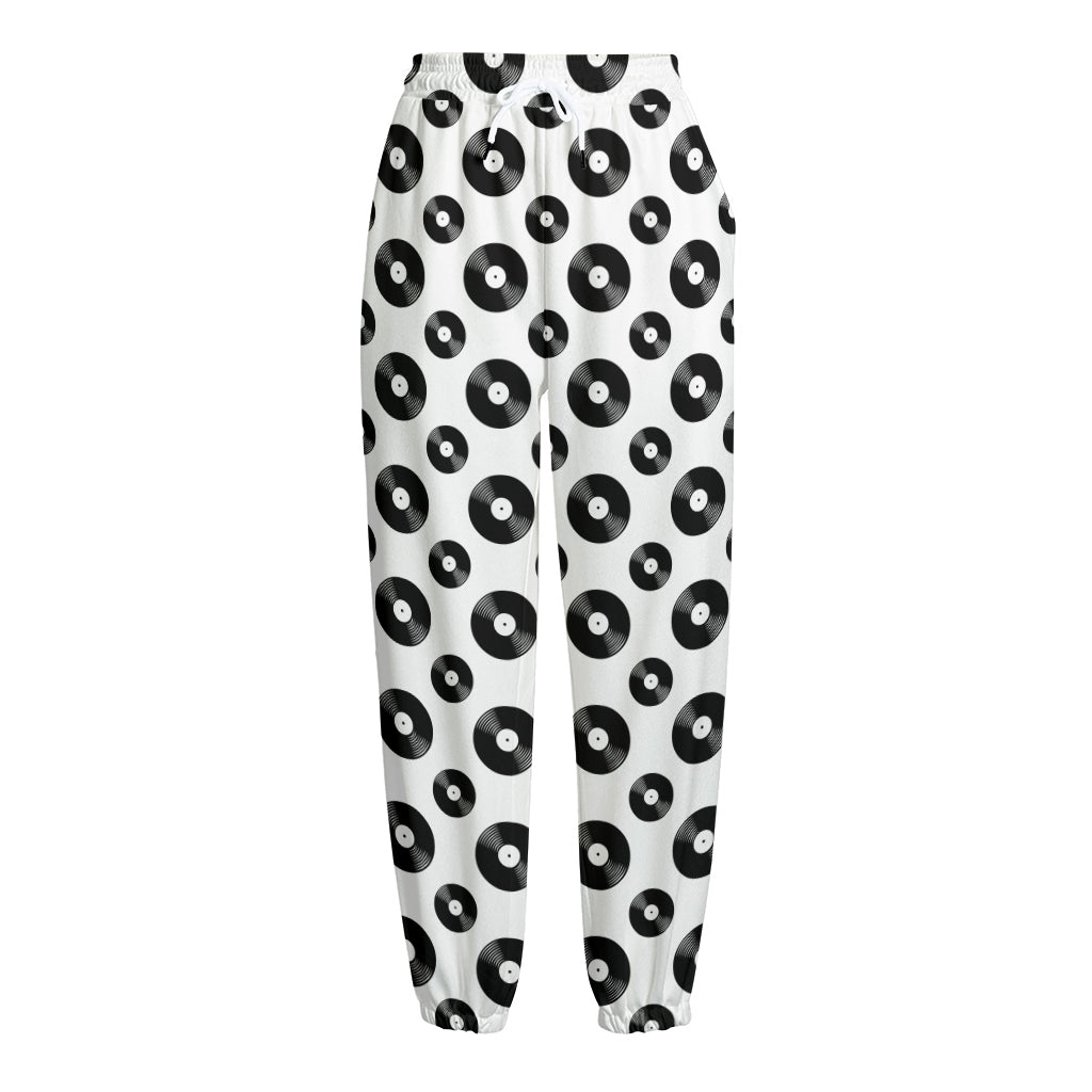 White And Black Vinyl Pattern Print Fleece Lined Knit Pants
