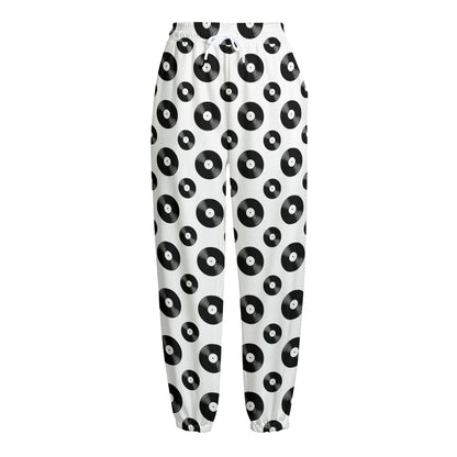 White And Black Vinyl Pattern Print Fleece Lined Knit Pants