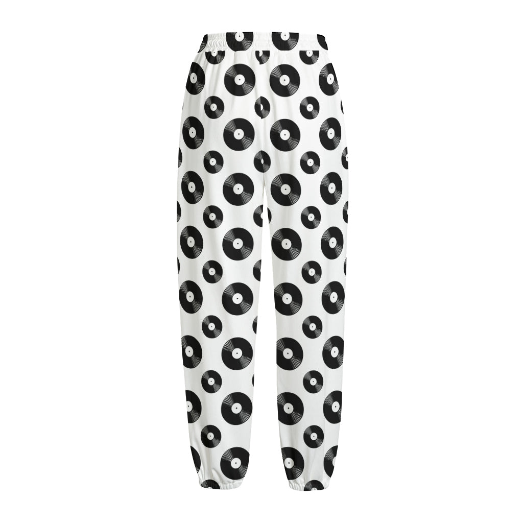 White And Black Vinyl Pattern Print Fleece Lined Knit Pants