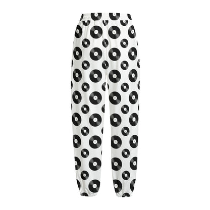 White And Black Vinyl Pattern Print Fleece Lined Knit Pants